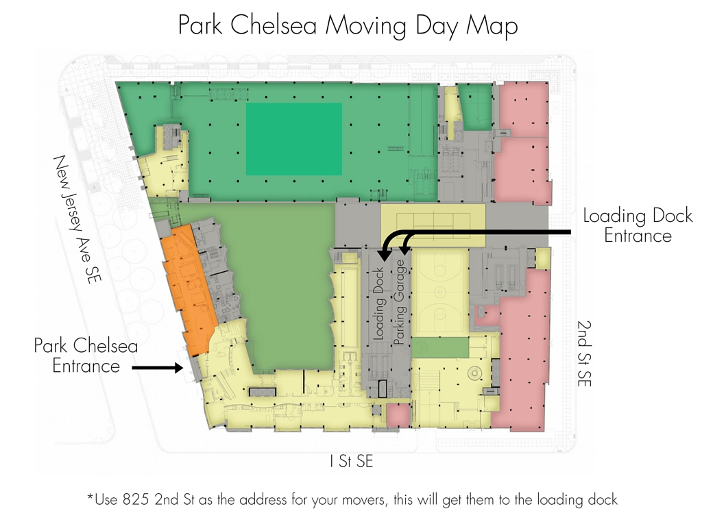 Park Chelsea Moving Day Map | Loading Dock and Parking Garage