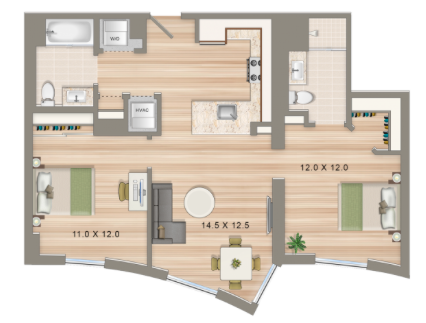 2 Bedroom Apartments In Washington DC | 2 Bedroom Floorplans For Roommates