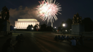 independence day fireworks and Lincoln Memorial