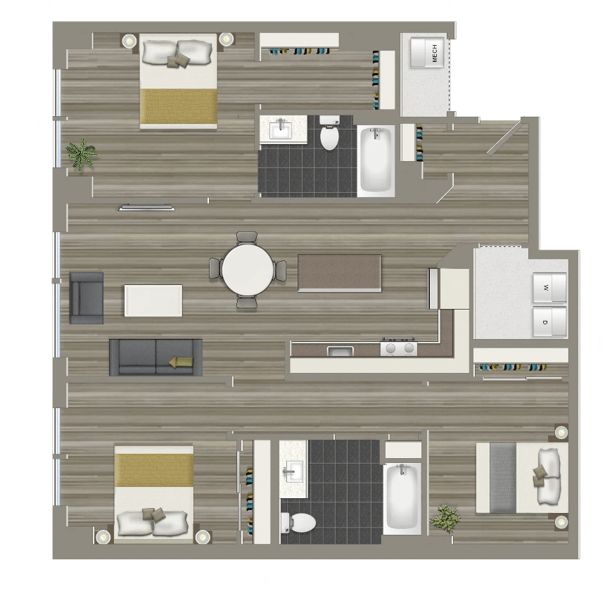 Garrett 3Aa three bedroom floorplan